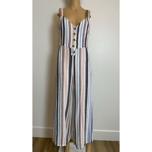 Indigo Rein-Bohemian, Striped, Linen, Open Back, Spring/Summer, Jumpsuit. Sz-S/M